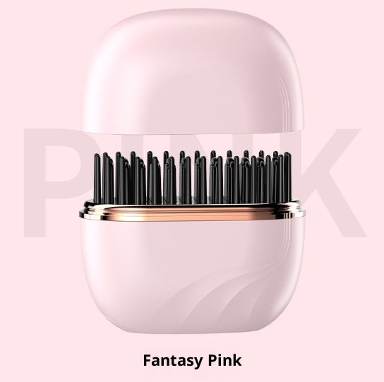 Tourmaline Ceramic Mini Hair Straightening Comb Wireless Charging Portable Hair Styling Comb in Pink or Black