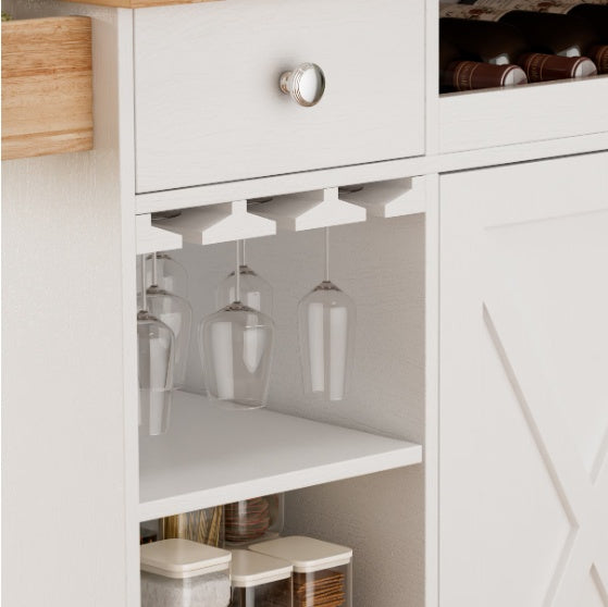 California Kitchen Island Organizer Trolley With Solid Wood Top, Wine Storage, Spice Rack, Towel Rack, Wine Glass Holder