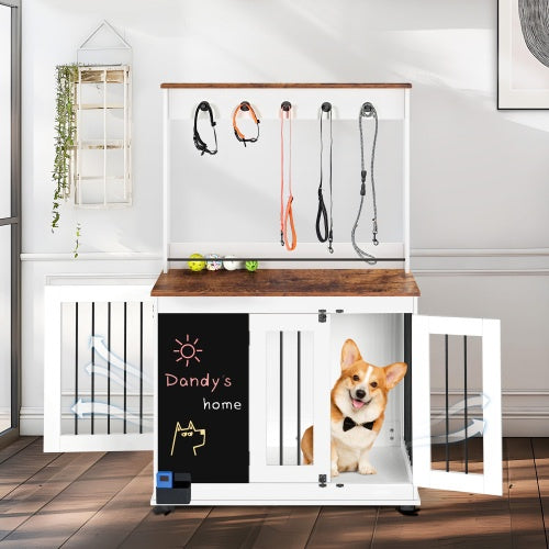 Feels Like A Home Indoor Pet Condo Cage Alternative Double Door Kennel Interior Furniture for Dog, Cat, Bunny and Small Animals 38” x 25” x 63”