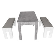 Contemporary Bottega Home (3 Pieces) Modern Chipboard Dining Table with Two Benches in White and Gray