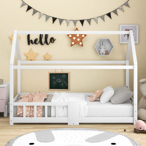 Little Home Triangle Canopy House Single Bed 100% Pine Wood in White 35” x 79”