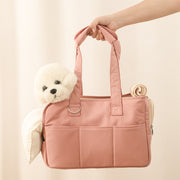 Sweet Cream Puff Pet Carrier with Net Outgoing Bag Made Of Pure Cotton in Pink Peach, Beige, Light Grey in Medium: 14” x 6” x 9” / Large: 16” x 7” x 12”