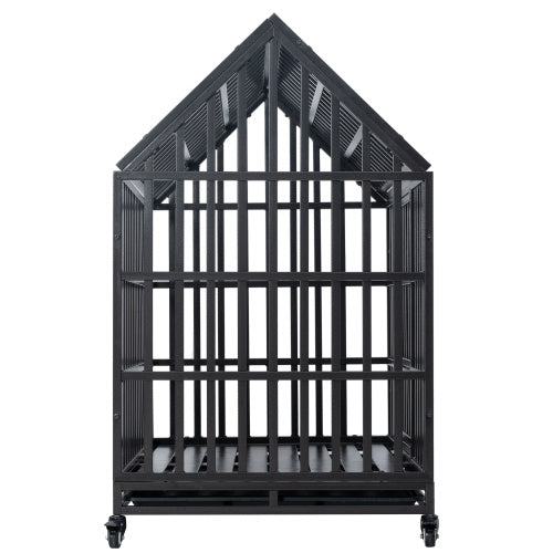 Butch House Heavy Duty Dog Kennel Pet Cage With Triangular Roof and Windows color Black