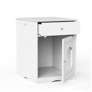 The Frenchie White House Wooden Pet House Furniture Litter Box Fence With Drawers for Cat, Bunny and Other Pets