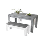 Contemporary Bottega Home (3 Pieces) Modern Chipboard Dining Table with Two Benches in White and Gray