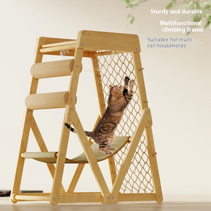 Intelligent Tower Pet Column Toy Solid Wood Frame for Play, Scratch, Chew and Climb for Cats and Bunnies