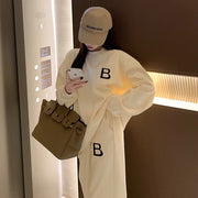 Celeb Sporty Outfit 2 PCS Set Letter B Sweatshirt and Pants Athleisure Beige Size S, M, L, XL, XXL