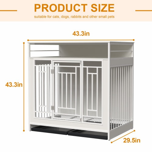 Spoiled Pet Elegant Modern Indoor Condo 43.3 Inch Large Kennel Furniture, Wooden Kennel With Divider for Dog, Cat, Bunnies and Other Small Pets