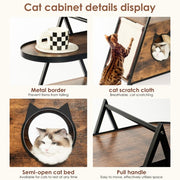 Cat & Meow Neoclassical Wood Triangular House with End Table Functional Vintage Style Cat Condo Pet Furniture 23L x 13W x 30H