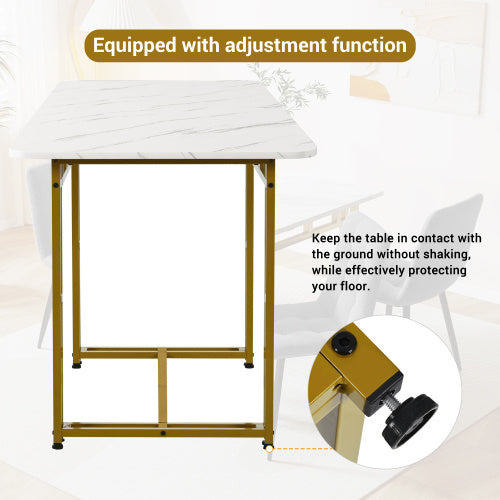 Brentwood Moments Metal Frame Rectangular Dining Table Modern Kitchen Table with Gold Legs in White 47” x 27” x 29”