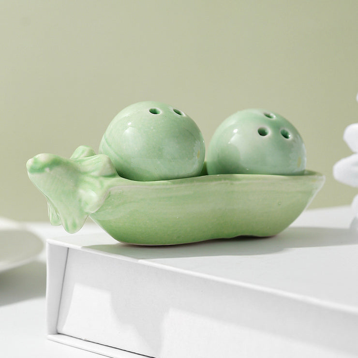 Bohemian Nature Green Pea Ceramic Set Kitchen Gadget Seasoning Jar in Organic Green