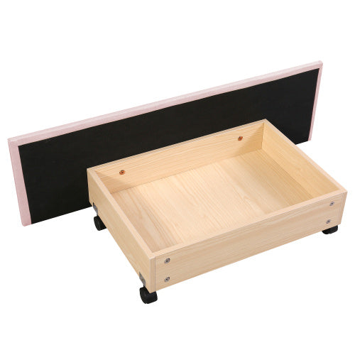 Reservoir LED Elegant 35.4” x 78.8” Single Bed with Drawers and Linen Upholstery in Light Pink