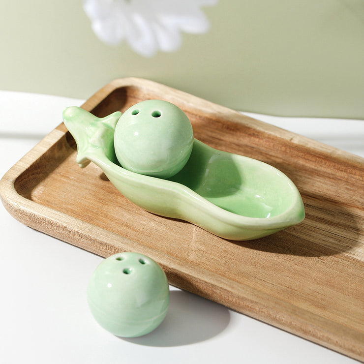 Bohemian Nature Green Pea Ceramic Set Kitchen Gadget Seasoning Jar in Organic Green