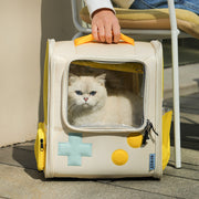 Original Game Console 80’s Retro Style Pet Carrier Bag Portable Out Backpack Foldable Large Capacity Cats, Bunnies, Dogs and Small Pets Travel Nest in Cream White, Dark Blue 14” x 16” x 8”