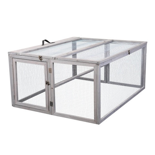 Enchanting Eden Bunny Folding Rabbit Hutch With Perch Pole, Wooden Foldable Guinea Pig Runway, Outdoor Safe Rabbit Cage, Portable, Grey
