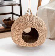 Pet Retreat Weaving Rattan Circular Pets Bed Home Decor in Natural Brown