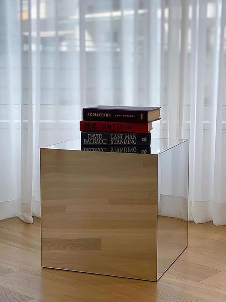 Minimal Cube 3D Mirror Acrylic Rare Coffee Table Bedside Table Decor in Silver and Gold