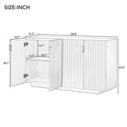 Venice Beach Lifestyle Sideboard Retro Furniture Wave Doors, Ample Storage Space in Antique Light Blue 59.8” x 15.7” x 33.4”
