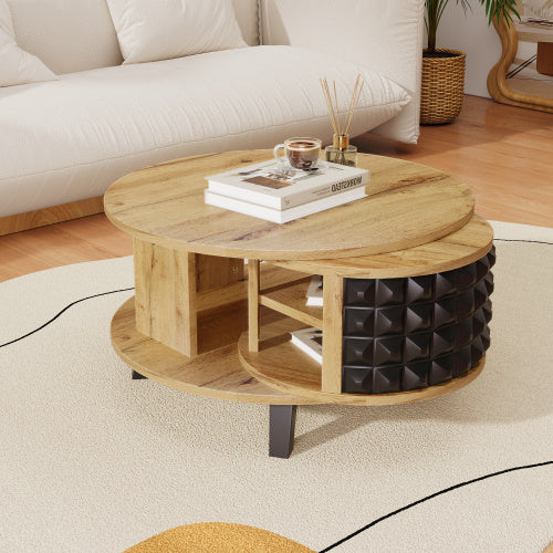 Rebel Spike Art Deco Modern Coffee Table with Rotating Storage Made of Particle Board Color Natural Wood with Black