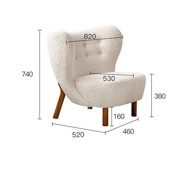 Nordic Life Single Sofa Light Luxury Balcony Leisure Chair Designer Celebrity Couch Wood Legs Home Living Room in Color White Sherpa