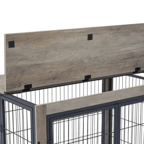 Slate Spot Pet Room Furniture Style Side Table With Wheels, Double Doors and a Raised Top for Dogs and Small Pets in Color Grey 38” x 25” x 27”