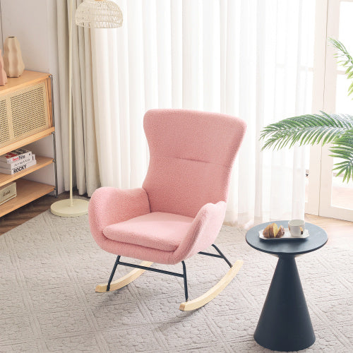 Deluxe Teddy Velvet Rocking Chair Modern-style leisure single sofa in Baby Pink