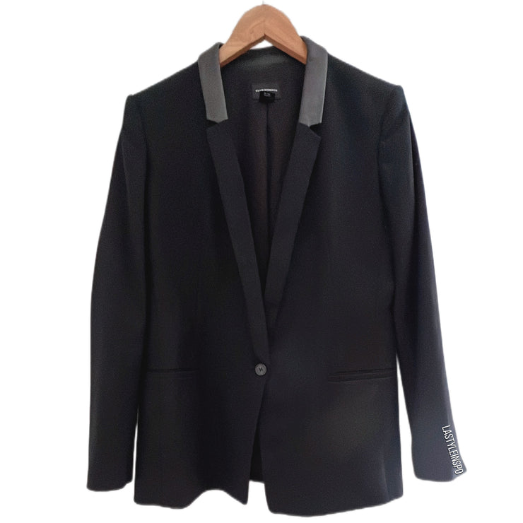 Club Monaco Womens Blazer Leather Trim Black Size 12
