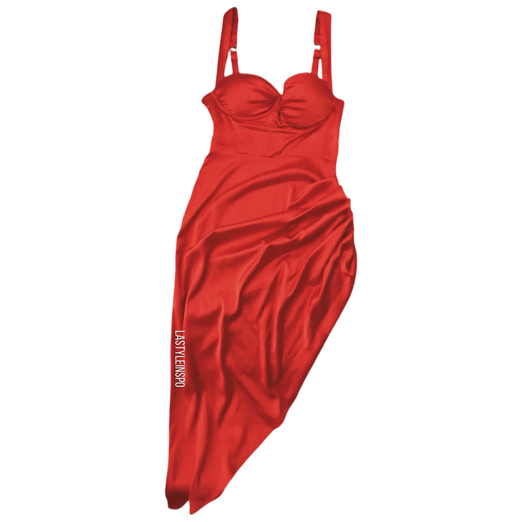 Asymmetrical Elegant Satin Midi Dress Size XS