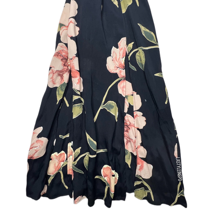TOPSHOP Maxi Dress Slits Cutout Waist Floral Black Peach Size 2