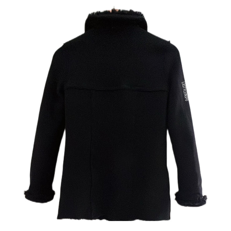 Chanel Tweed Jacket Black Silver logo buttons As Seen on First Lady Size XS