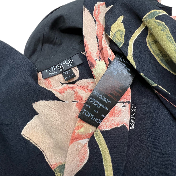 TOPSHOP Maxi Dress Slits Cutout Waist Floral Black Peach Size 2