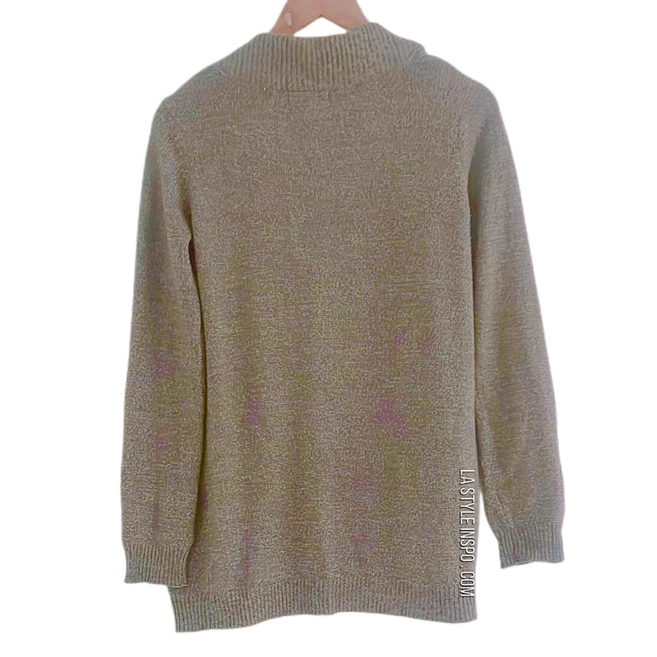 Cardigan Tan Beige Knit with Pickeys Shiny Size S/M