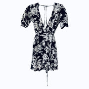 Whimsy + Row White Romper Floral Black Pattern XS