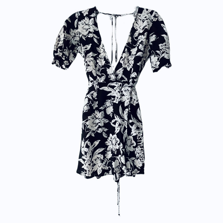Whimsy + Row White Romper Floral Black Pattern XS