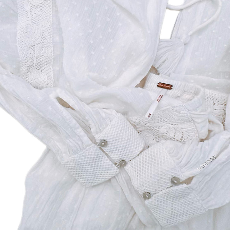 Free People Long Sleeved Dress 100% Cotton Lace White Medium