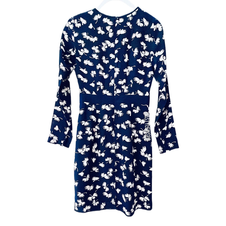 Club Monaco 100% Silk Dress Long Sleeve Floral As Seen On Lucy Liu 00
