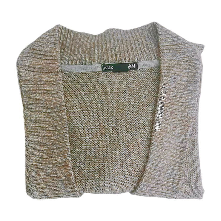 Cardigan Tan Beige Knit with Pickeys Shiny Size S/M