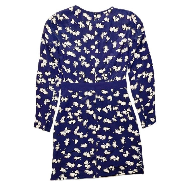Club Monaco 100% Silk Dress Long Sleeve Floral As Seen On Lucy Liu 00