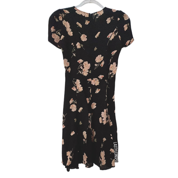 Reformation Dress Cut Short Sleeve Floral Black Pink Small