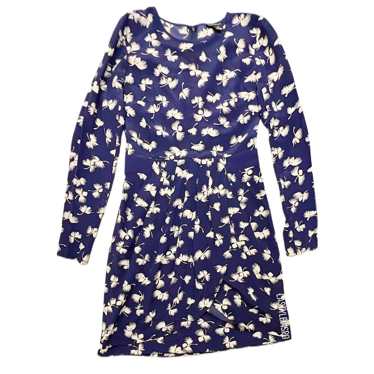 Club Monaco 100% Silk Dress Long Sleeve Floral As Seen On Lucy Liu 00