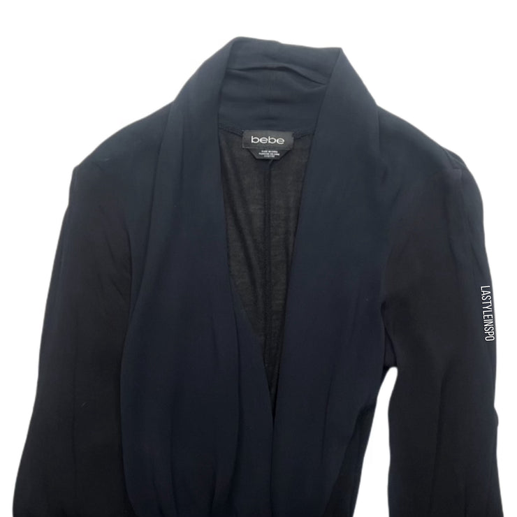 Bebe Bodysuit Blouse Cut Long Sleeved Deep V in Black Size XS