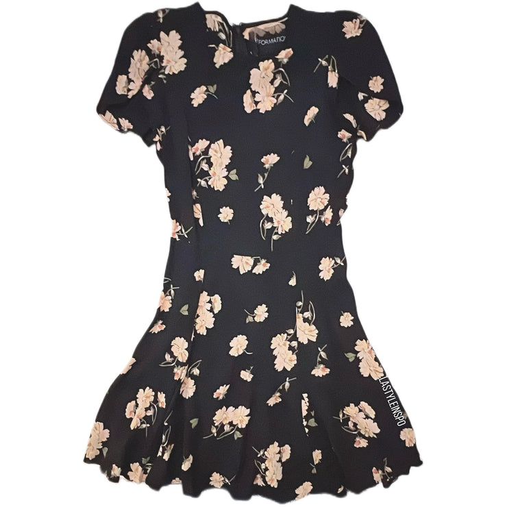 Reformation Dress Cut Short Sleeve Floral Black Pink Small
