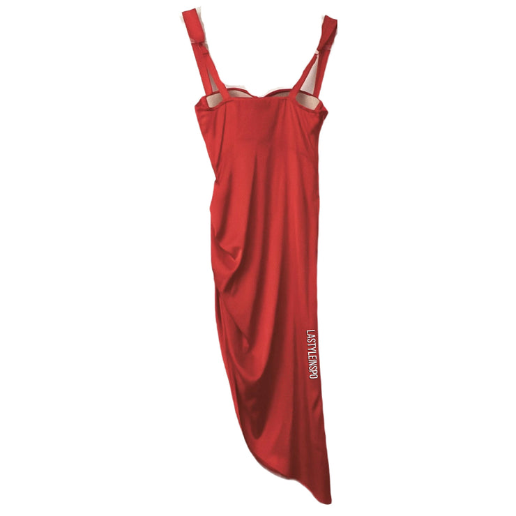 Asymmetrical Elegant Satin Midi Dress Size XS