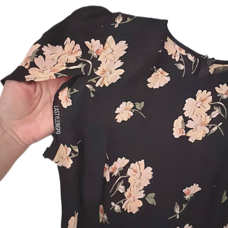 Reformation Dress Cut Short Sleeve Floral Black Pink Small