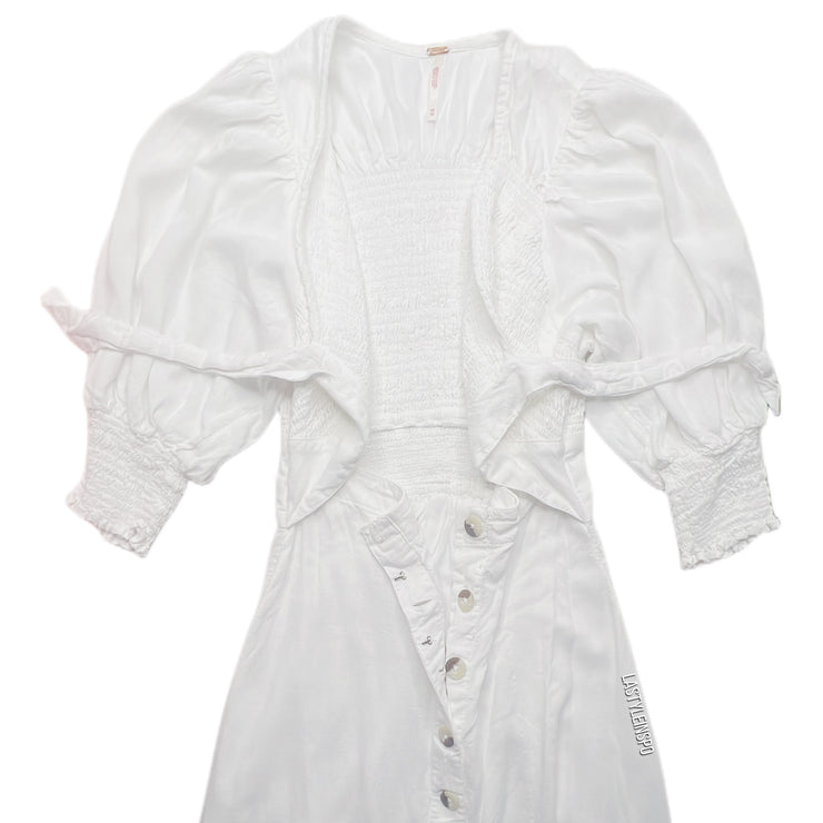 Free People Cut Out Maxi Dress Waist Boho Puff Sleeves White Size XS
