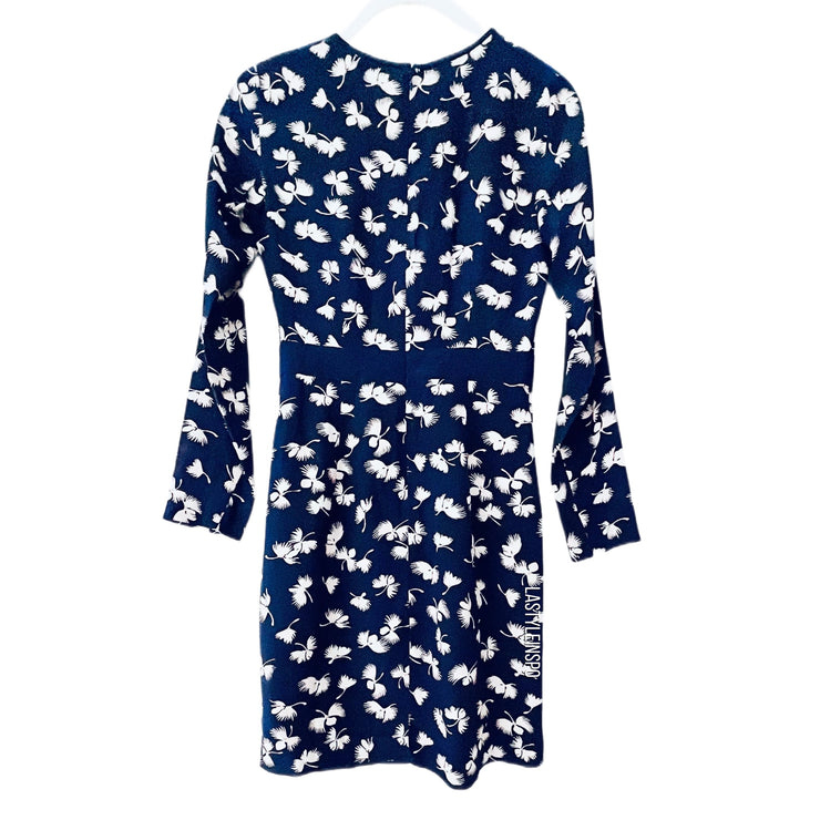 Club Monaco 100% Silk Dress Long Sleeve Floral As Seen On Lucy Liu 00