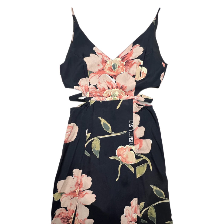 TOPSHOP Maxi Dress Slits Cutout Waist Floral Black Peach Size 2