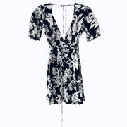 Whimsy + Row White Romper Floral Black Pattern XS