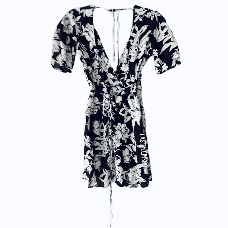 Whimsy + Row White Romper Floral Black Pattern XS