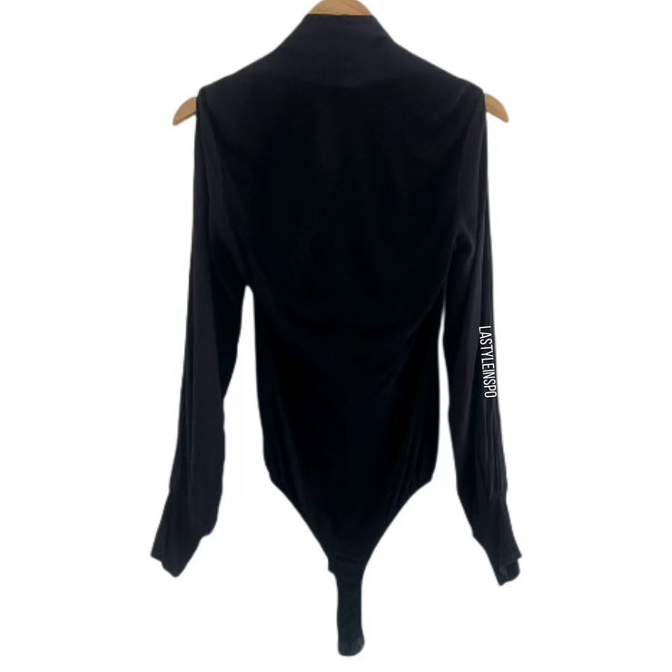 Bebe Bodysuit Blouse Cut Long Sleeved Deep V in Black Size XS